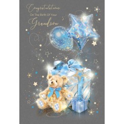 New Baby Grandson Birth Congratulations Luxury Gold Foiled Greeting Card