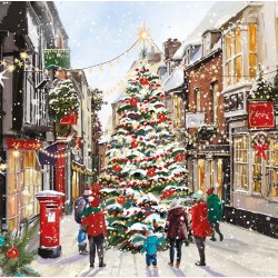 Around The Tree Snowy Village Art Charity Christmas & New Year Cards 6 Pack Eco