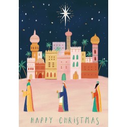 Arriving in Bethlehem Three Kings Yonder Star - Ling Design Religious Art - British Heart Foundation Charity Christmas Cards - Pack of 6 Xmas Cards