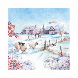 Sheep on Winterly Lane Village Life - Ling Design Scenic Painted Art Charity Christmas Cards - Pack of 6 Xmas Cards