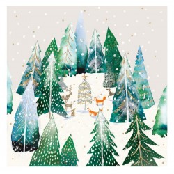 Winter Forest Animals Around the Festive Tree - Ling Design Contemporary Art Charity Christmas Cards - Pack of 6 Xmas Cards