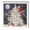 Father Christmas Santa and Rudolf Decorating Tree under a Full Moon - Classic Pack of 5 Premium Charity Christmas Cards - XPS112