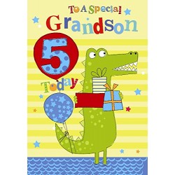 5th Birthday To A Special Grandson 5 Today Crocodile Presents Design Happy Birthday Card
