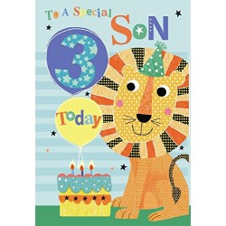 To A Special Son 3 Today Lion Balloon & Cake 3rd Happy Birthday Card