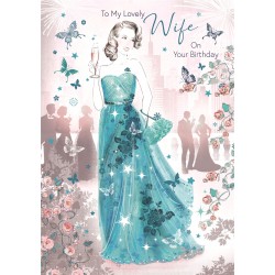 Bella Lovely Wife on Your Birthday Greeting Card (CO-BE030) - Female Ballgown Champagne - Foil Finish - from Cherry Orchard