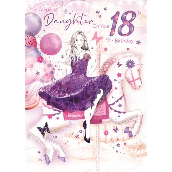 Bella Daughter 18th Birthday Card (CO-BE034) - Age 18, Carousel and Balloons - Foil Finish - from Cherry Orchard