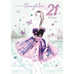 Bella Daughter 21st Birthday Card (CO-BE035) - Age 21, Elegant Female in Floral Dress - Foil Finish - from Cherry Orchard