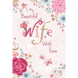 Beautiful Wife with Love Birthday Greeting Card (ML449) - Female Butterflies Bird - Foil Finish - from Cherry Orchard