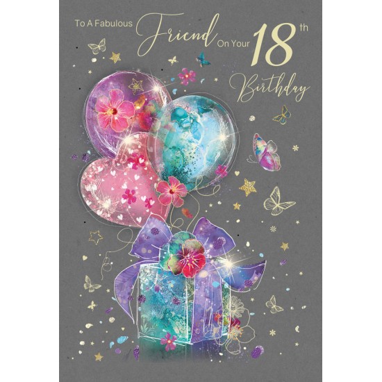 Fabulous Friend Milestone 18th Birthday Card - Gorgeous Grace Range Presents Glitter & Foil Finish Card by Cherry Orchard