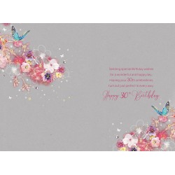 Fabulous Friend Milestone 30th Birthday Card - Gorgeous Grace Range Butterflies & Flower Glitter & Foil Finish Card by Cherry Orchard