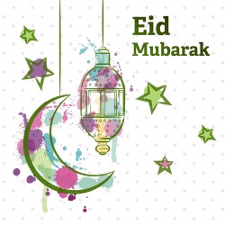 Eid Mubarak Crescent Moon Star and Lantern Glitter finish Greeting Card
