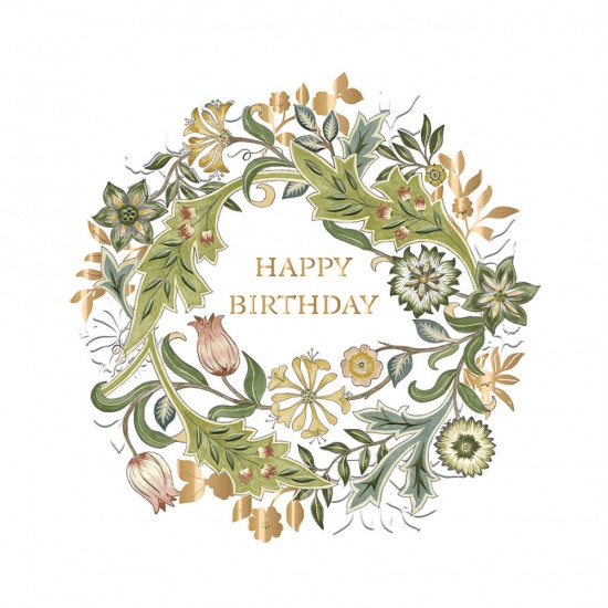 Wilhelmina by William Morris - Morris & Co - Happy Birthday BLANK Card - Ling Design (IJ0035) Vintage Botanical Floral Wreath 