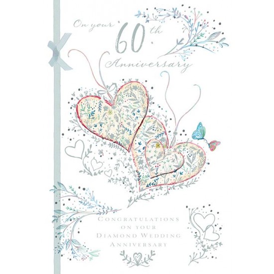 60th Diamond Anniversary Sixty Years Greeting Card 3D Hearts Foil Finish (TA110)