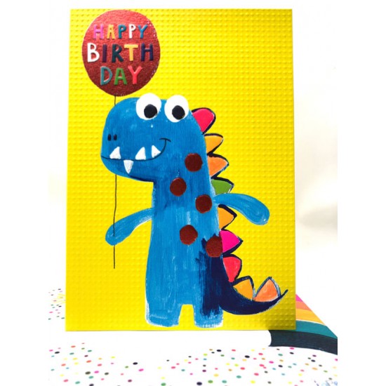 Happy Birthday Dinosaur - Fun Colourful Neon Children's Blank Greeting Card - Emboss & Foil - Hoopla by Paper Salad (HL1923)