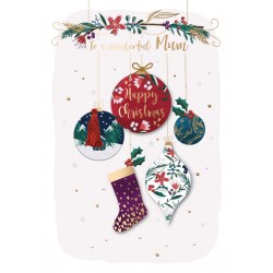 Wonderful Mum Happy Christmas Luxury Handmade 3D Baubles Greeting Card By Talking Pictures