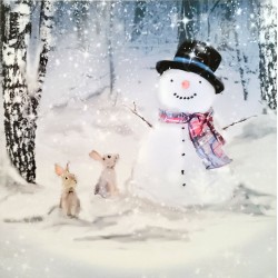 Happy Snowman and Bunny Rabbits Single Charity Christmas and New Year Greeting Card