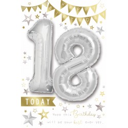 Happy Birthday 18 Today - Single Large Card with 2 x 30cm foil balloons by Balloon Boutique