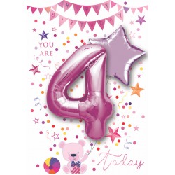 Happy Birthday Girl 4 Today - Single Card with 2 x 30cm foil balloons by Balloon Boutique