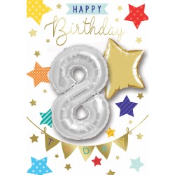 Happy Birthday 8 Today - Single Card with 2 x 30cm foil balloons by Balloon Boutique