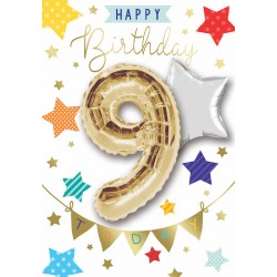 Happy Birthday 9 Today - Single Card with 2 x 30cm foil balloons by Balloon Boutique