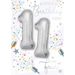 Happy Birthday 11 Today - Single Card with 2 x 30cm foil balloons by Balloon Boutique