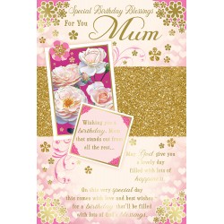 Mum Special Birthday Blessings Greeting Card with Religious Poem - Roses 