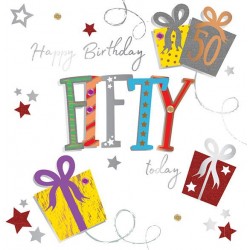 Large Luxury Handmade 50th FIFTY Unisex Birthday Card by Talking Pictures