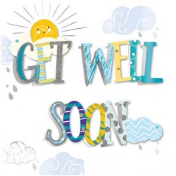 Large Luxury Handmade Get Well Soon Greeting Card - with Foil, glitter and Sequins 3D Finish