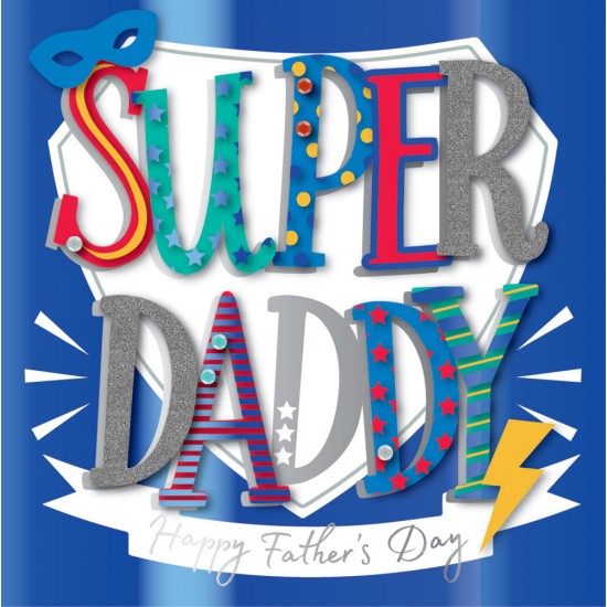 Talking Pictures Super Daddy Awesome Happy Father's Day Silver Glitter Luxury Hand-Made Greeting Card