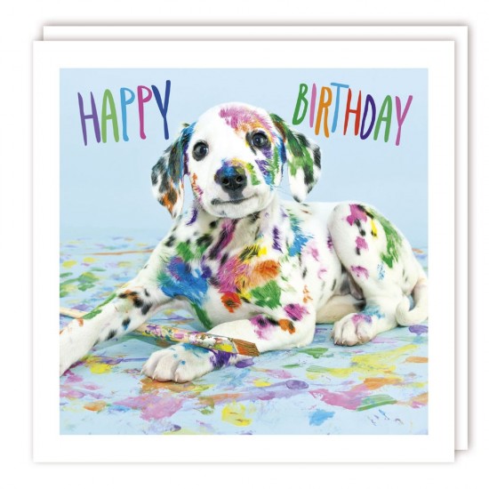 Cute Dalmatian Dog Messy Paint Happy Birthday Greeting Card Tracks Publishing