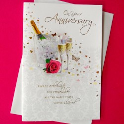Wedding Anniversary Card features a bottle of champagne in an Ice Bucket by Simon Elvin
