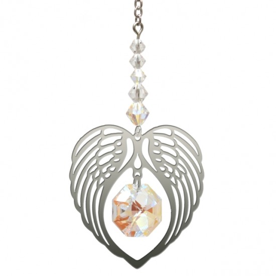 Angel Wing Heart - Aurora Borealis April Birthstone Colour Suncatcher Keepsake - Embellished with Crystals from Swarovski®