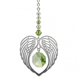 Angel Wing Heart - Peridot August Birthstone Colour Suncatcher Keepsake - Embellished with Crystals from Swarovski®