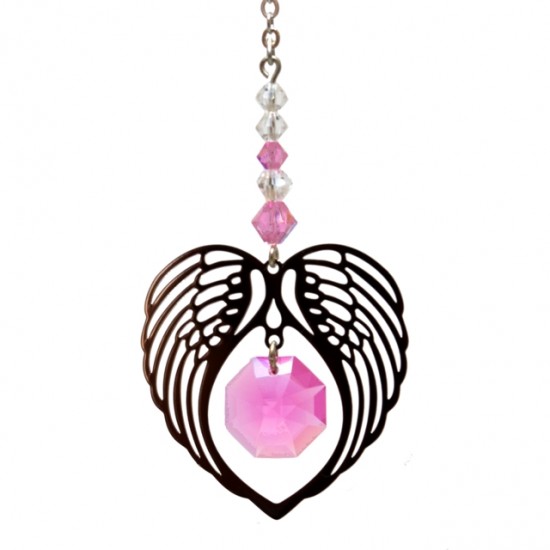 Angel Wing Heart - Rose October Birthstone Colour Suncatcher Keepsake - Embellished with Crystals from Swarovski®