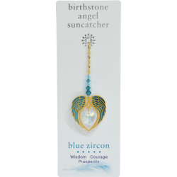BLUE ZIRCON December Birthstone Gold Angel Wing Heart Sun-catcher Hanging Crystal Gift