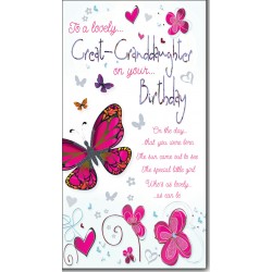 To A Lovely Great-Granddaughter on Your Birthday Card with Colour Insert & Lovely Verse - Warm Beautiful Words by Cardigan Cards