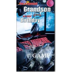 Special Grandson on Your Birthday Greeting Card with Colour Insert & Lovely Verse - Cool Video Game Gamer - Loving Words by Cardigan Cards