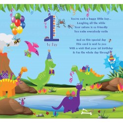 Special Little Boy who is 1 Today First Birthday Card with Dinosaurs, Jurassic Park & Balloons