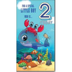 For a Special Little Boy who is 2 Today - 2nd Birthday Greeting Card with Lovely Verse - Under the Sea, Whale, Crab, Fish, Seahorse - Wee Nippers by Cardigan Cards