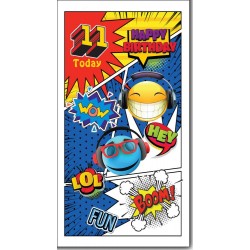 Happy Birthday 11 Today - Greeting Card with Lovely Verse - Emoji, WOW, LOL, FUN Comic Art - Wee Nippers by Cardigan Cards