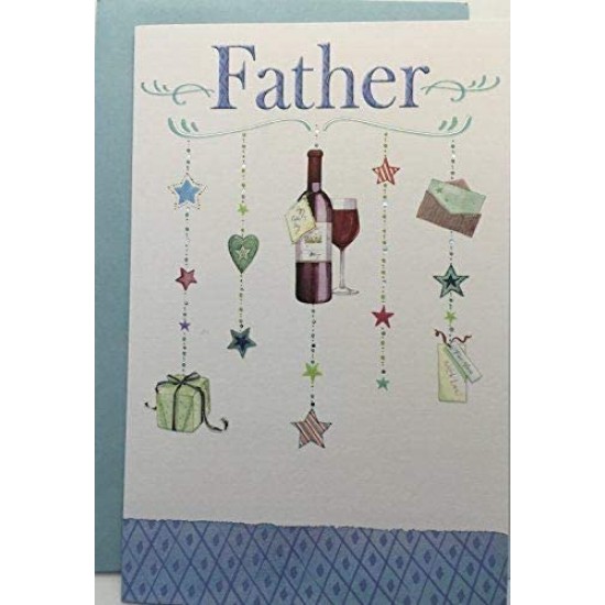Father's Day Wine, Presents & Stars Special Silver Foil UK Greeting Card