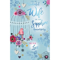 My Wonderful Wife on Our Sapphire Anniversary With Love 45th Birdcage Flowers Blue Foil Art Greeting Card