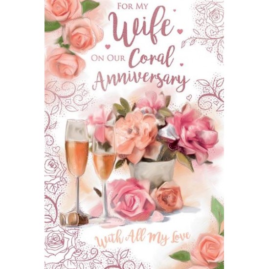 For My Wife on Our Coral Anniversary 35th Champagne Rose Gold Foil Greeting Card
