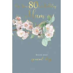On Your 80th Birthday Mum 80 Pink Blossom Flowers Branch Gold Foil Greeting Card