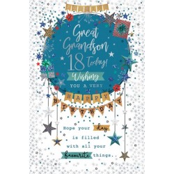 For You Great Grandson 18 Today Happy Birthday 18th Teenager Stars Silver Foil Greeting Card