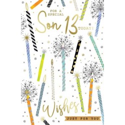 For A Special Son 13 Today Birthday 13th Teenager Candles Sparklers Silver Foil Greeting Card