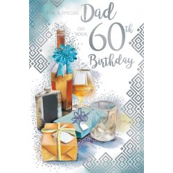 Special Dad on Your 60th Birthday 60 Whisky Hip Flask Drinks Gifts Silver Foil Greeting Card