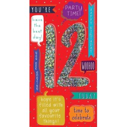 You're 12 Today Party Time! Happy Birthday You Are Amazing Celebratory Silver Foil Greeting Card by Kingfisher