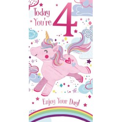 Today You're 4 Enjoy Your Day! Happy Birthday Unicorn Pink Foil Greeting Card by Kingfisher