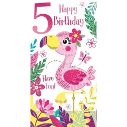 5 Happy Birthday Have Fun! Cute Flamingo Pink Foil Greeting Card by Kingfisher